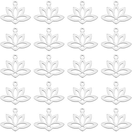 UNICRAFTALE 20pcs Hollow Lotus Flower Pendants Stainless Steel Metal Pendants Laser Cut Dangle Charms for Jewelry Making 1.6mm Hole Stainless Steel Color