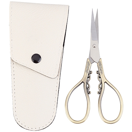 SUNNYCLUE 2Pcs 2 Style Zinc Alloy Scissor, with Imitation Leather Scissors Tool Holsters, Antique Bronze, 10.9x4.6x0.45cm