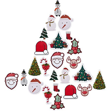 SUNNYCLUE 24 Pcs 12 Styles Christmas Trees Printed Basswood Wooden Pendants Christmas Hat Reindeer Holly Leaves Basswood Earrings Charms for DIY Earrings Necklace Jewelry Making
