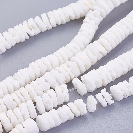 ARRICRAFT Natural White Shell Beads Strands, Disc/Flat Round, Heishi Beads, 5.5~7.5x1.4~4mm, Hole: 1mm, about 275pcs/strand, 23.81 inches(60.5cm)