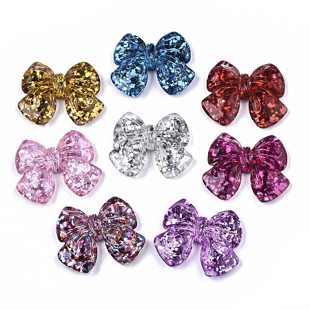 ARRICRAFT Transparent Resin Cabochons, with Paillette, Bowknot, Mixed Color, 29x33~34x7~8mm
