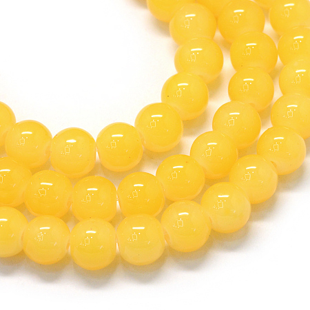 Honeyhandy Baking Painted Imitation Jade Glass Round Bead Strands, Gold, 6.5mm, Hole: 1.5mm, about 145pcs/strand, 31.8 inch