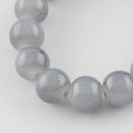 Honeyhandy Imitation Jade Glass Beads Strands, Spray Painted, Round, Light Grey, 4mm, Hole: 1.1~1.3mm, about 200pcs/strand, 31.4 inch