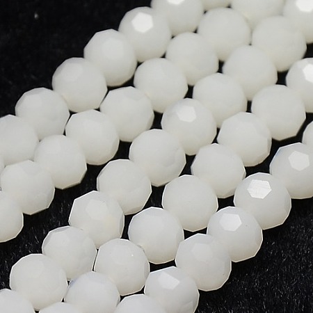 Honeyhandy Faceted Round Imitation Jade Glass Beads Strands, White, 4mm, Hole: 1mm, about 98pcs/strand, 13.7 inch