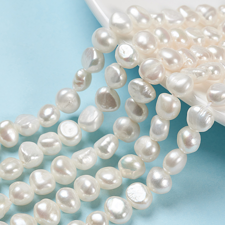 ARRICRAFT Natural Cultured Freshwater Pearl Beads Strands, Two Sides Polished, Oval, Seashell Color, 7~8x8~9x6mm, Hole: 0.5mm, about 22pcs/strand, 6.93 inches