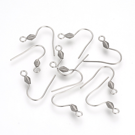 Honeyhandy 304 Stainless Steel Earring Hooks, with Horizontal Loop, Stainless Steel Color, 18~19x19x3mm, Hole: 2mm