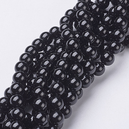 Arricraft Natural Black Onyx Round Beads Strands, Black Agate, Grade A, Dyed, 8mm, Hole: 1mm; about 52pcs/strand, 15.5 inches