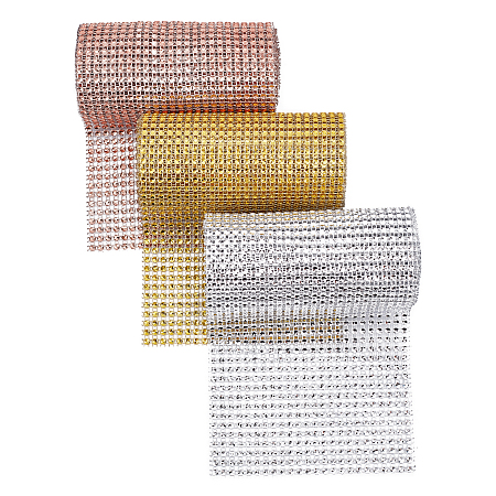 24 Rows Plastic Mesh Rhinestone Trimming, Rhinestone Cup Chains, Mixed Color, 121x1mm; 3 colors, 2yards/color, 6yards/set