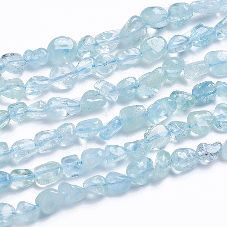 ARRICRAFT Natural Aquamarine Beads Strands, Tumbled Stone, Nuggets, 9~11x8~9x5~10mm, Hole: 0.8mm, about 45pcs/strand, 15.75 inches(40cm)