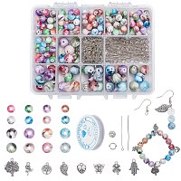 SUNNYCLUE DIY Bracelets & Earrings Kits, include Opaque Spray Painted Acrylic Beads, Alloy Beads & Pendants, Brass Earring Hooks, Iron Findings, Elastic Crystal Thread, Mixed Color, 8x7.5mm