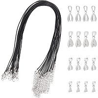 Arricraft 60 Pcs Waxed Cotton Cord Necklace and 4 Sizes Brass Pinch Bails for Pendants Jewelry Making- Black & Platinum & Silver