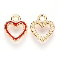 Honeyhandy Alloy Enamel Charms, Heart, Light Gold, Red, 12x10.5x2mm, Hole: 2mm