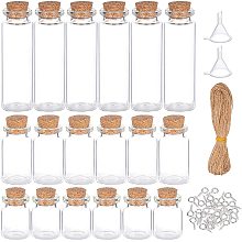 BENECREAT 24 Pack 11ml/15ml/28ml Glass Favor Jars Clear Wish Bottles with Cork Lids, 30pcs Screw Eye Pins, 10m Hemp Cord and 3pcs Funnel for Arts Crafts Decoration, Weddings Party Favors