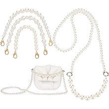 CHGCRAFT 4Pcs 4 Size Glass Pearl Bead Handle Chain Pearl Bead Purse Handle Strap with Golden Clasp Short Bag Chain Bag Strap Replacement for Handmade Bag Purse Handbag Making Crafting