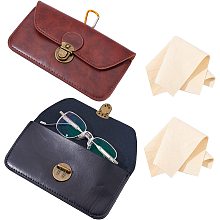 NBEADS 2 Pcs Portable Leather Glasses Case, 2 Colors Soft PU Leather Sunglasses Pouch Handmade Vintage Reading Glasses Pouch Locking Clasp Spectacles Bag with Cleaning Cloths for Eyeglasses Storage