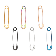 Unicraftale 12Pcs 6 Colors 304 Stainless Steel Safety Pin Hoop Earrings for Women, Mixed Color, 39x8x2mm, Pin: 0.7mm, 2Pcs/color