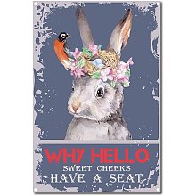 CREATCABIN Why Hello Sweet Cheeks Have a Seat Rabbit Tin Sign Vintage Funny Metal Wall Decor Decoration Art Mural Hanging Iron Painting for Home Garden Bar Pub Kitchen Living Room 12 x 8inch