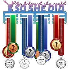 GLOBLELAND So She Did Medal Holder Display Hanger Rack Frame for Sport Race Metal Medal Hanger for Running Gymnastics Soccer Basketball Competitions,15.75x6Inches, Gradient Color