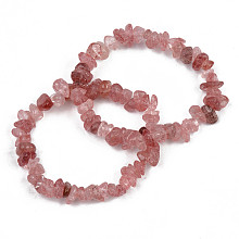 Honeyhandy Unisex Chip Natural Strawberry Quartz Beaded Stretch Bracelets, Inner Diameter: 1-3/4~2 inch(4.5~5cm)