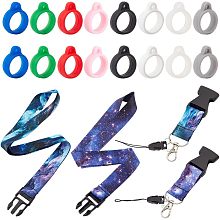 GORGECRAFT 16PCS 8 Colors Anti-Lost Silicone Rubber Rings Band Holder with 2PCS Adjustable Starry Sky Necklace Straps Lanyard Pendant with Release Buckle for 13mm Pens Protective Wrist Keychain