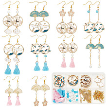 SUNNYCLUE DIY Fan Bird Flower Dangle Earring Making Kit, Including Alloy Enamel Pendants & Link Connectors, Glass Pearl Beads, Polyester Tassels, Brass Earring Hooks, Mixed Color