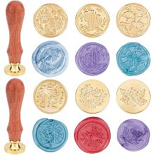 SUPERDANT Wax Seal Stamp Kit 6 pcs Plant Series Pattern Brass Heads with 2 Wooden Handle Vintage Seal Wax Stamp Kit with Clear Plastic Box for Cards Envelopes Invitations