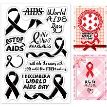 GLOBLELAND Aids Day Theme Clear Stamp Fight Aids Sentiments Words Rubber Clear Stamp Aids Ribbon Silicone Transparent Seal Stamp for Propaganda Card Making Paper Crafting Decoration