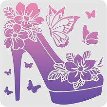 FINGERINSPIRE Flower High Heel Shoe Template Stencil, 11.8x11.8inch Butterfly Reusable Stencils for Painting Wall, Art DIY at Home for Decor Fabric Glass T-Shirt Paper Floor and Wood