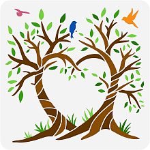 FINGERINSPIRE Love Tree Painting Stencil 11.8x11.8inch Reusable Two Trees Drawing Template for Decoration Life Tree Stencil Tree of Life Spring Nature Plant Stencil for Wall Wood Furniture Painting