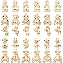 CHGCRAFT 30Pcs 5 Styles Gold Bear Pendants Metal 3D Bears Charms Rack Plating Bear Pendants for DIY Necklace Bracelet Keychain Crafting Jewelry Making