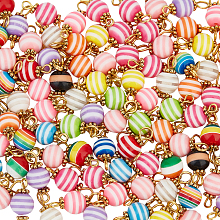 DICOSMETIC 100Pcs Stripe Resin Connector Charms, with Alloy Daisy Spacer Beads and Double Iron Loops, Round, Mixed Color, Golden, 19~20x8mm, Hole: 2~3mm