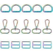 GORGECRAFT 3 Style 15Pcs Rainbow Swivel Clasp Claw Hooks Key Chain Clip Hook Iron D Rings Buckle Clasps Slide Strap Buckle D Ring Adjuster Buckle for Lanyard Dog Collar Backpack