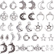 SUNNYCLUE 1 Box 96Pcs Tibetan Style Star and Moon Charms Tarot Star Charms Bulk Space Charms Alloy Hollow Crescent Moons Charm for Jewelry Making Charms DIY Earring Necklace Bracelet Crafts Supplies