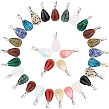 SUNNYCLUE 1 Box 15 Styles 30Pcs Water Drop Stone Pendants Chakra Teardrop Semi-Precious Healing Gemstone Charms Pendant Bulk for Adults DIY Choker Necklace Jewelry Making Crafts