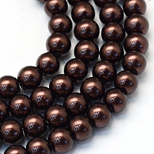 Baking Painted Pearlized Glass Pearl Round Bead Strands, Saddle Brown, 6~7mm, Hole: 1mm; about 145pcs/strand, 31.4 inches