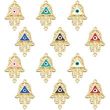 NBEADS 12 Pcs Evil Eye Charms, 6 Colors Hamsa Hand Enamel Charms Evil Eye Alloy Links Connectors Pendants for Earring Necklace Jewelry Making