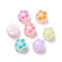 Honeyhandy UV Plating Rainbow Iridescent Acrylic European Beads, Large Hole Beads, with Enamel, Flower, Mixed Color, 10.5x10.5x8mm, Hole: 5mm