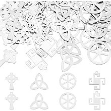 DICOSMETIC 80Pcs 4 Style Stainless Steel Pendants Geometry Hollow Connectors Charms Antique Wheel and Cross Charms Pendants for Necklace Bracelet Jewelry Making DIY Handmade Crafts Hole: 1.8mm