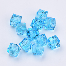 Honeyhandy Transparent Acrylic Beads, Faceted, Cube, Deep Sky Blue, 8x8x7.5mm, Hole: 1.4mm, about 1730pcs/500g