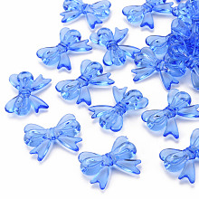 Honeyhandy Transparent Acrylic Beads, Bowknot, Blue, 23x29.5x6mm, Hole: 1.6mm, about 293pcs/500g