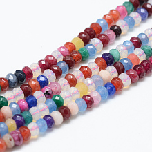 Honeyhandy Natural White Jade Bead Strands, Dyed, Faceted, Rondelle, Colorful, 4~5x3mm, Hole: 0.5mm, about 115~120pcs/strand, 13.39~13.98 inch(34~35.5cm)