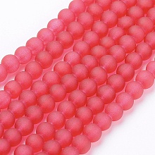 Arricraft Transparent Glass Bead Strands, Frosted, Round, Crimson, 4mm, Hole: 1.1~1.6mm, about 200pcs/strand, 31.4 inches