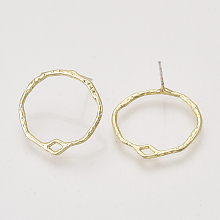 Honeyhandy Alloy Stud Earring Findings, with 925 Sterling Silver Pins and Loop, Carved with S925, Ring, Light Gold, 21x22.5mm, Hole: 3x1.5mm, Pin: 0.6mm