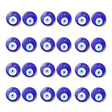 NBEADS 24 Pcs Handmade Evil Eye Lampwork Pendants, Flat Round, 30x6.5mm, Hole: 4mmm