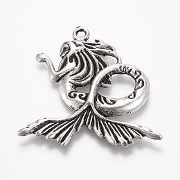 Honeyhandy Tibetan Style Alloy Pendants, Mermaid, Antique Silver, 42.5x41x3mm, Hole: 2.5mm