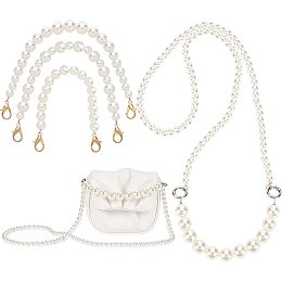 CHGCRAFT 4Pcs 4 Size Glass Pearl Bead Handle Chain Pearl Bead Purse Handle Strap with Golden Clasp Short Bag Chain Bag Strap Replacement for Handmade Bag Purse Handbag Making Crafting