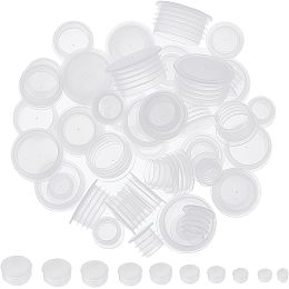 GORGECRAFT 50Pcs 10 Sizes Salt and Pepper Shaker Stoppers 23/64 to 57/64 Inch Clear Replacement Stopper Plastic Round EndCap Open Hole Reusable Column Plug Cork for Wine Whiskey Brandy Bottles, White