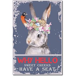 CREATCABIN Why Hello Sweet Cheeks Have a Seat Rabbit Tin Sign Vintage Funny Metal Wall Decor Decoration Art Mural Hanging Iron Painting for Home Garden Bar Pub Kitchen Living Room 12 x 8inch