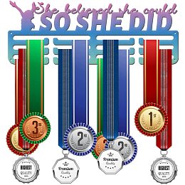 GLOBLELAND So She Did Medal Holder Display Hanger Rack Frame for Sport Race Metal Medal Hanger for Running Gymnastics Soccer Basketball Competitions,15.75x6Inches, Gradient Color