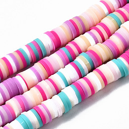 Honeyhandy Handmade Polymer Clay Beads Strands, for DIY Jewelry Crafts Supplies, Heishi Beads, Disc/Flat Round, Colorful, 6x0.5~1mm, Hole: 1.8mm, about 290~320pcs/strand, 15.75 inch~16.14 inch(40~41cm)